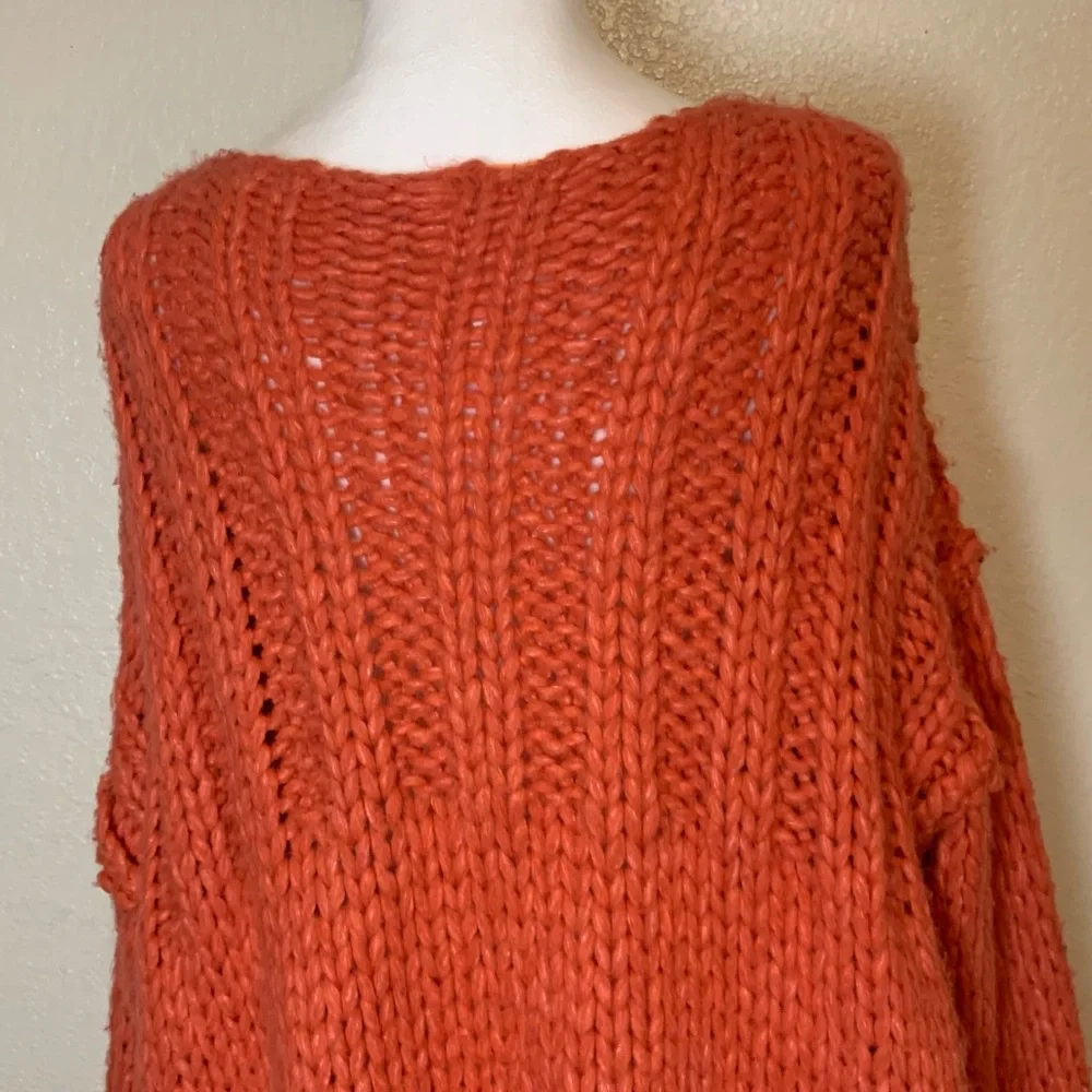 Free People Be There Chunky Knit Pullover Sweater Coral Oversized Small